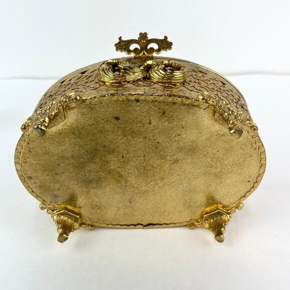 Ormolu Hollywood Regency Footed Oval Jewelry Trinket Box - Picture 8 of 8
